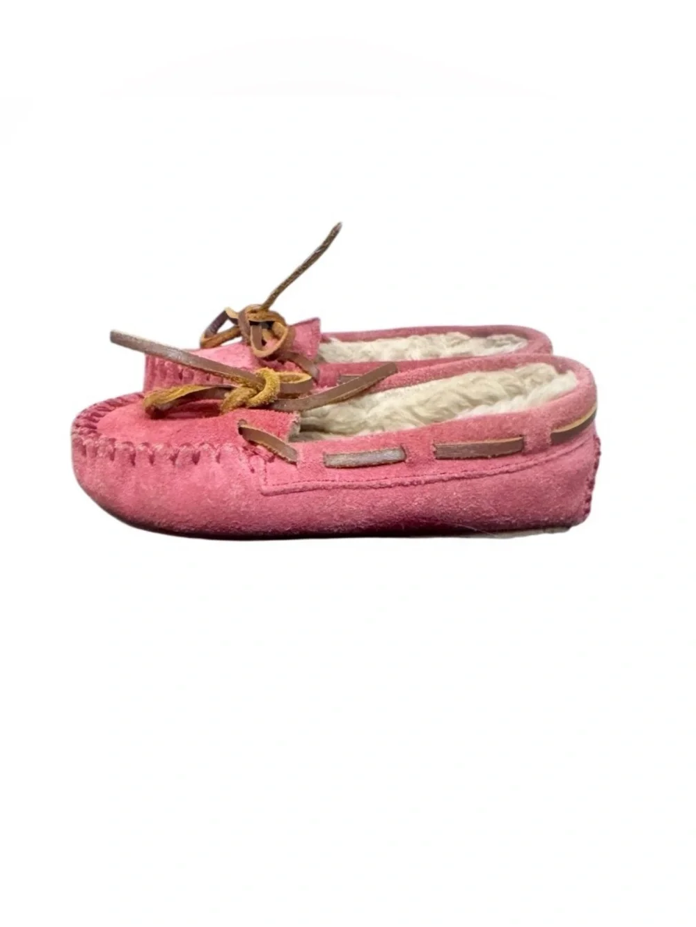 MINNETONKA Cassie pink suede fur lined slip on shoes slippers girl’s size 7